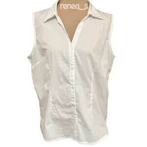 Basic Editions XL White Button Up Cotton Blend Sleeveless Shirt Flawing See Pics